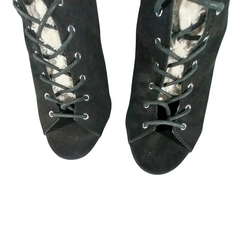 LUXE BLACK VEGAN SUEDE LEATHER/MICROFIBER OVER THE KNEE SEXY BOOTS! SZ 10M